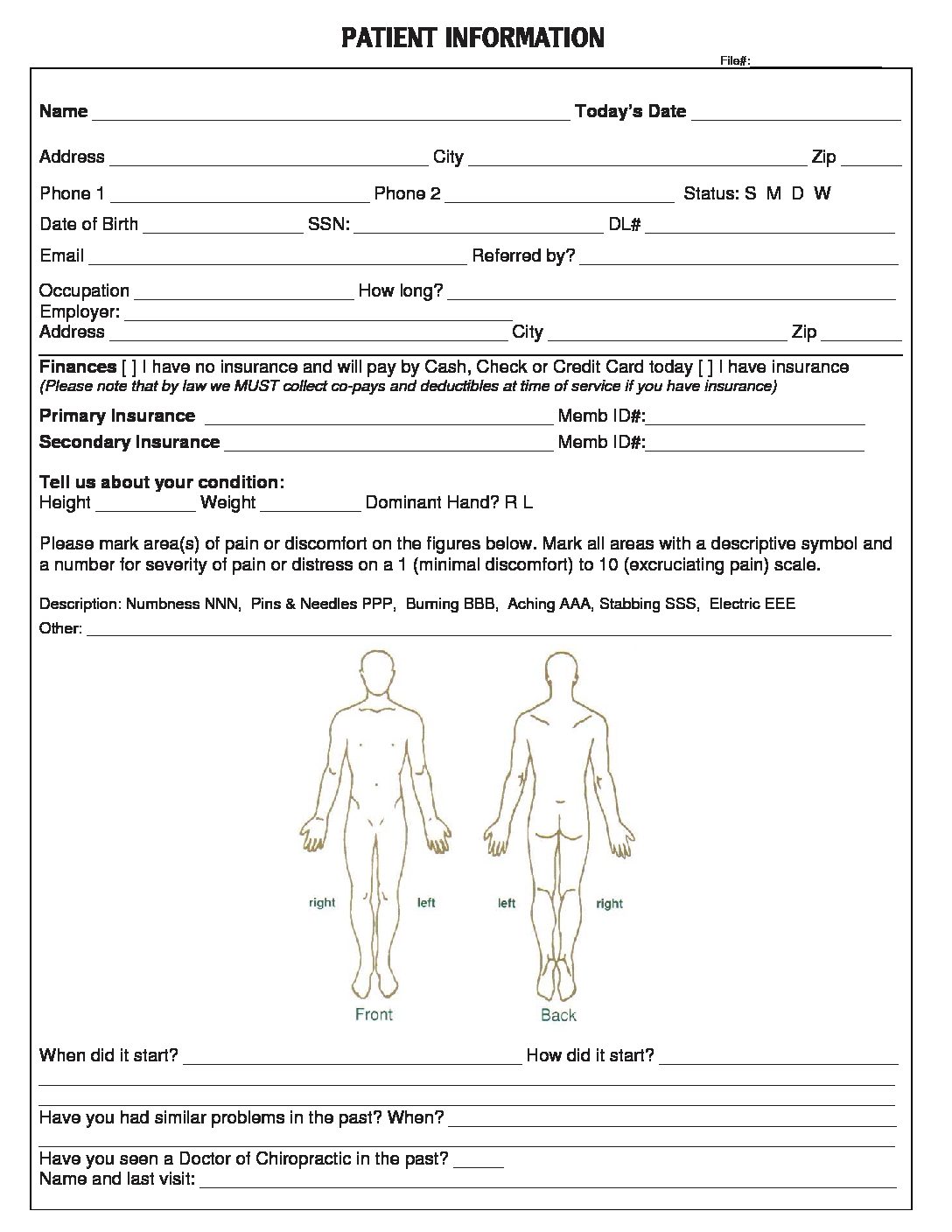 Chiro Intake Forms Chiropractor Orange Ca 5104